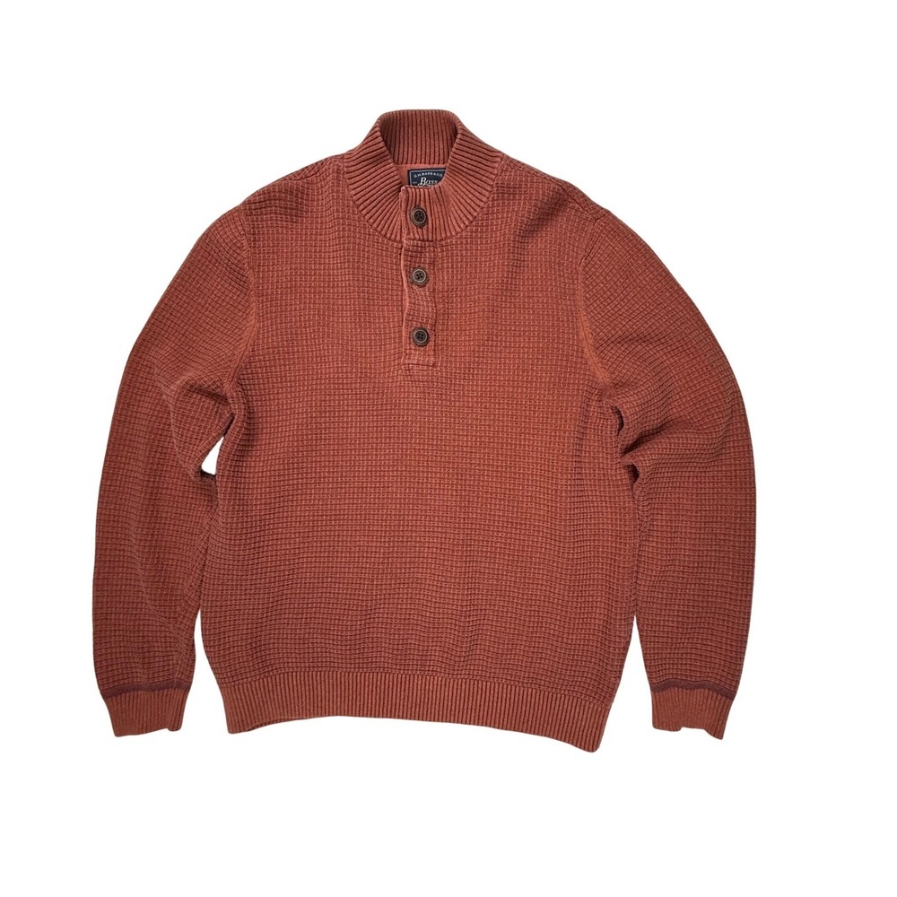 GH Bass Mens Large Rust Orange Waffle Knit Mock Neck Button Henley Sweater L